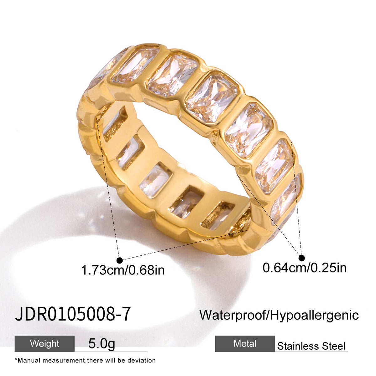 18K gold stainless steel heart zircon ring