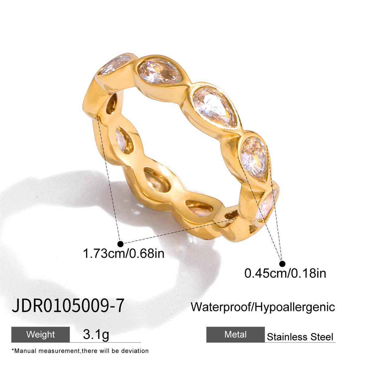 18K gold stainless steel heart zircon ring