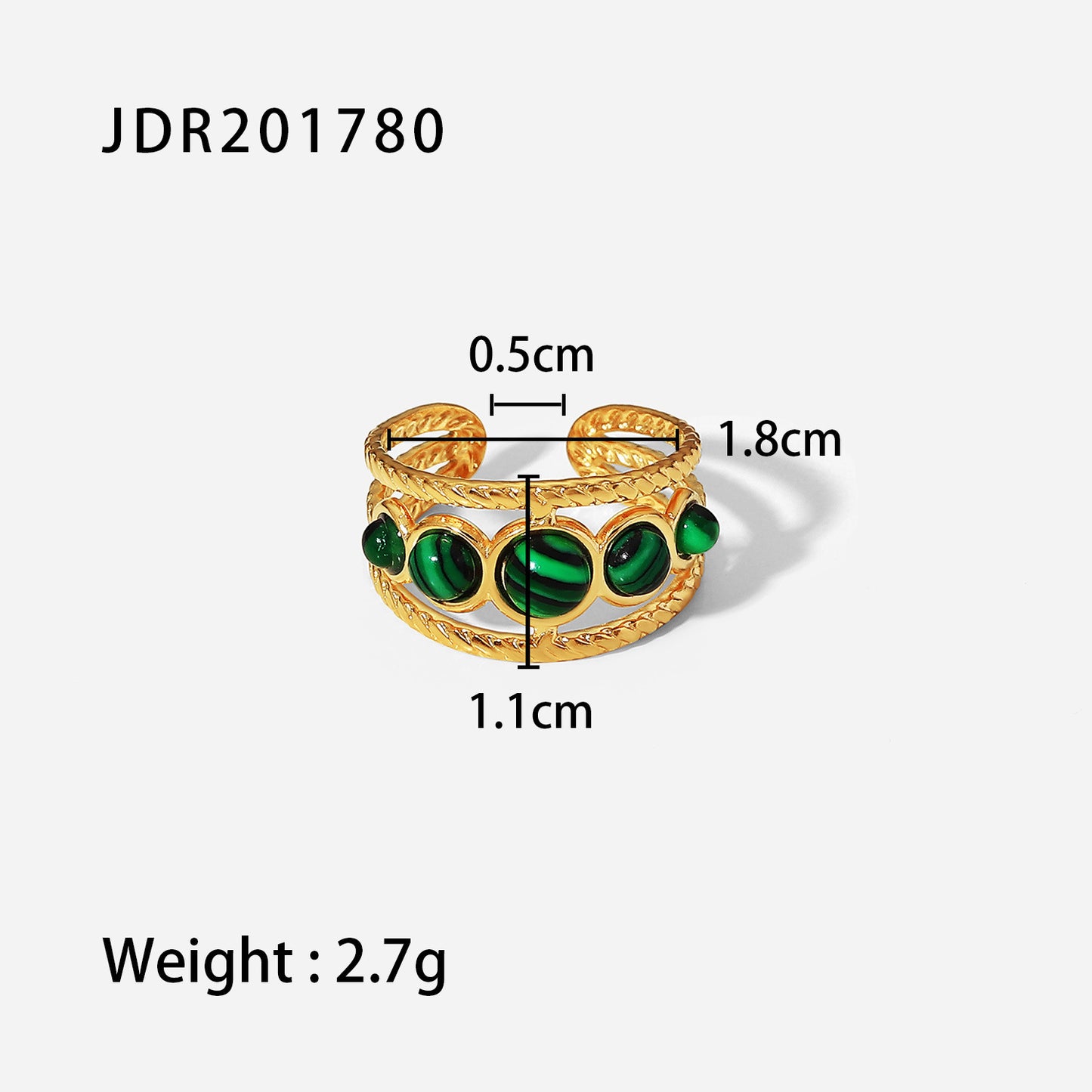 18k gold stainless steel gemstone ring