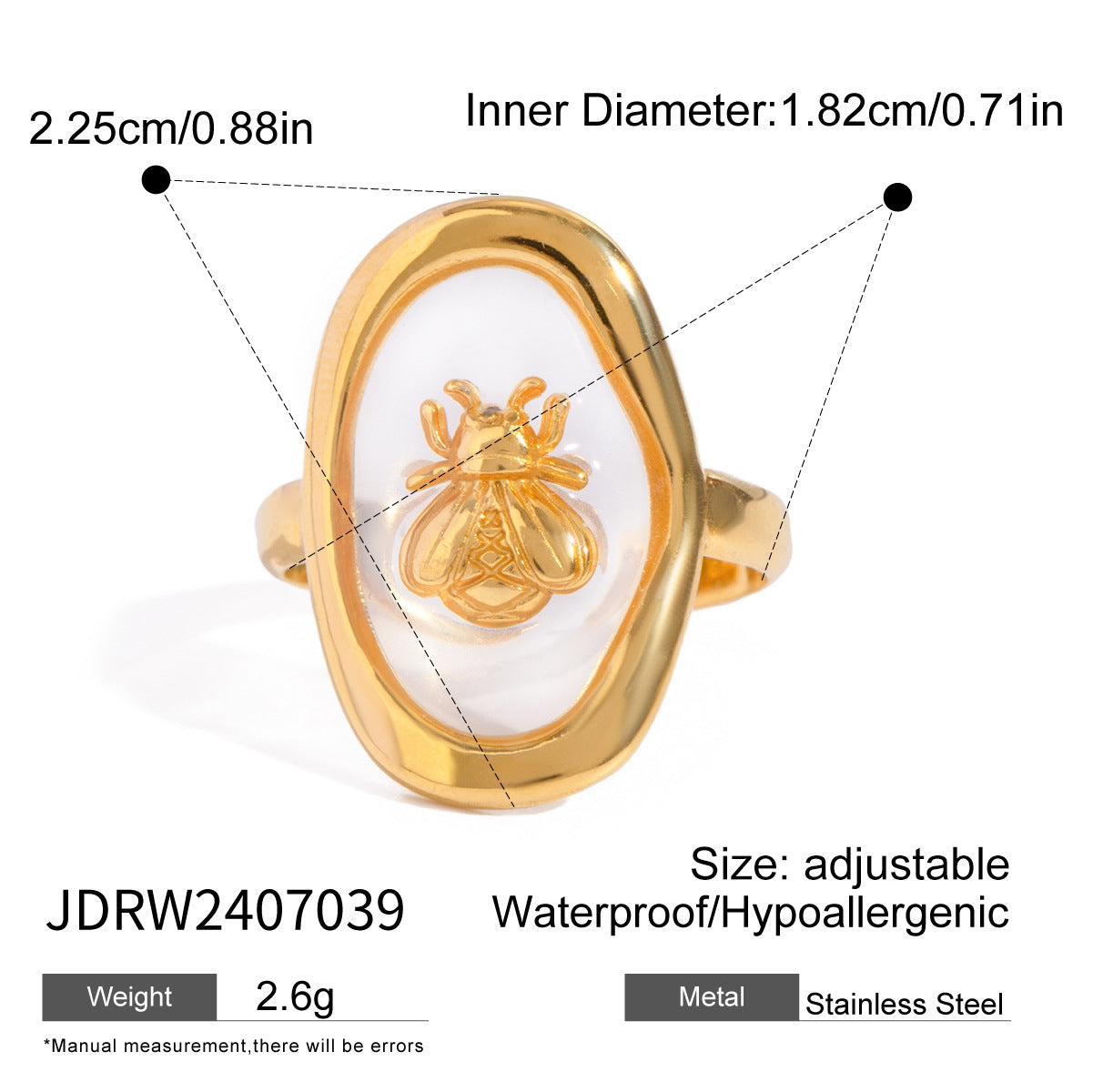 18k gold stainless steel gemstone ring