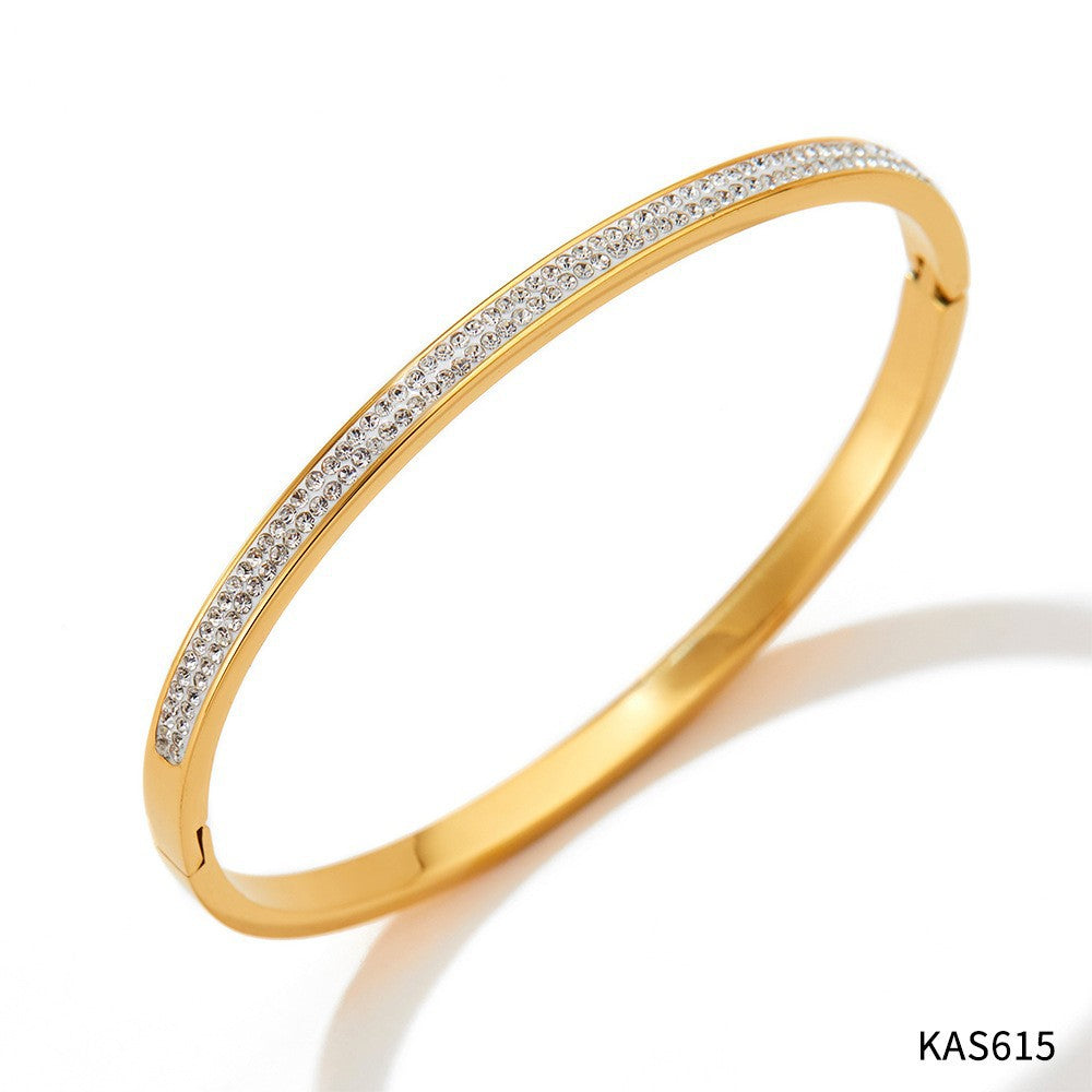 Non-fading stainless steel diamond plain ring bracelet