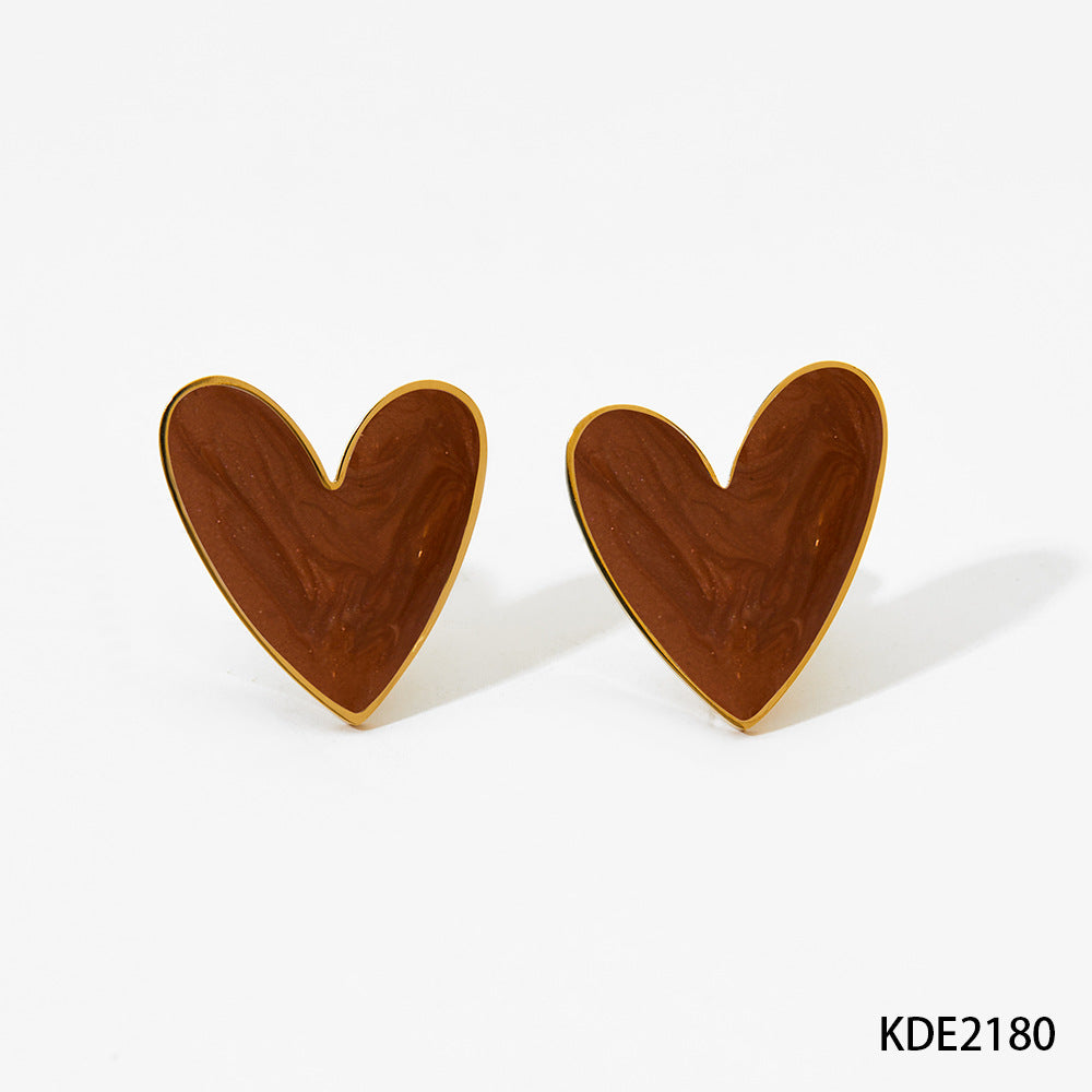 Heart Enamel Stainless Steel Necklace and Earrings