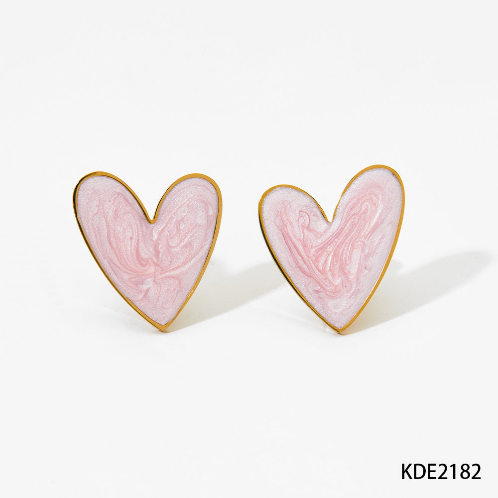 Heart Enamel Stainless Steel Necklace and Earrings