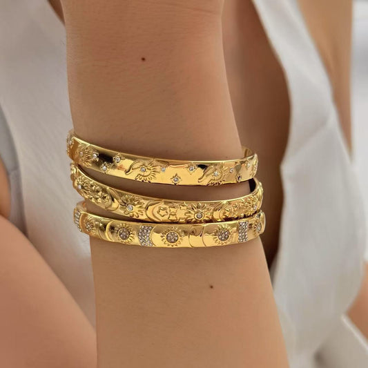 Stainless steel zircon pattern open bracelet