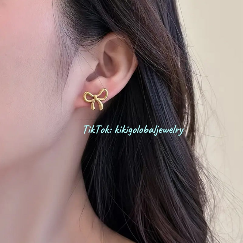 Stainless Steel Gold Bow Butterfly Earrings