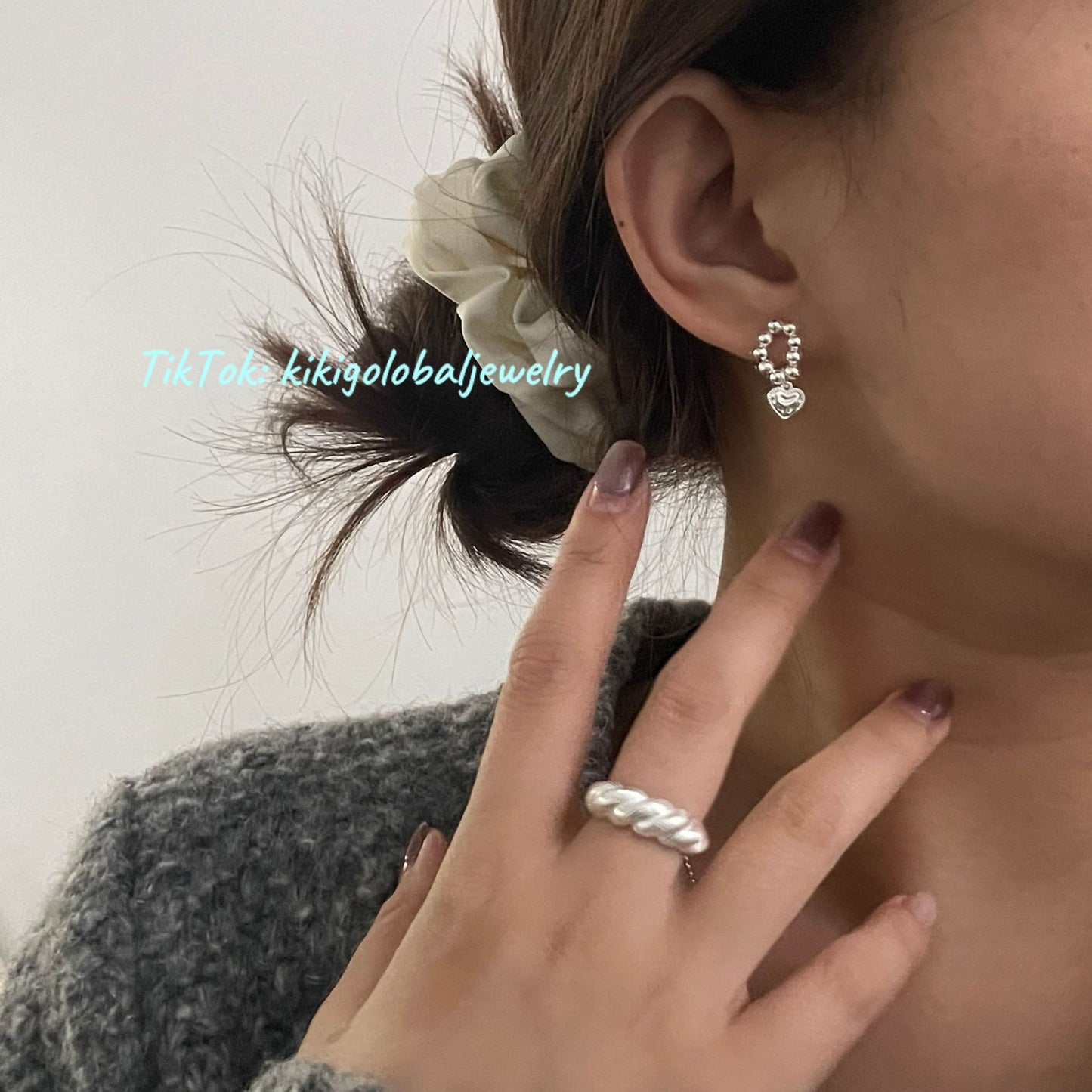 S925 sterling silver beaded heart earrings