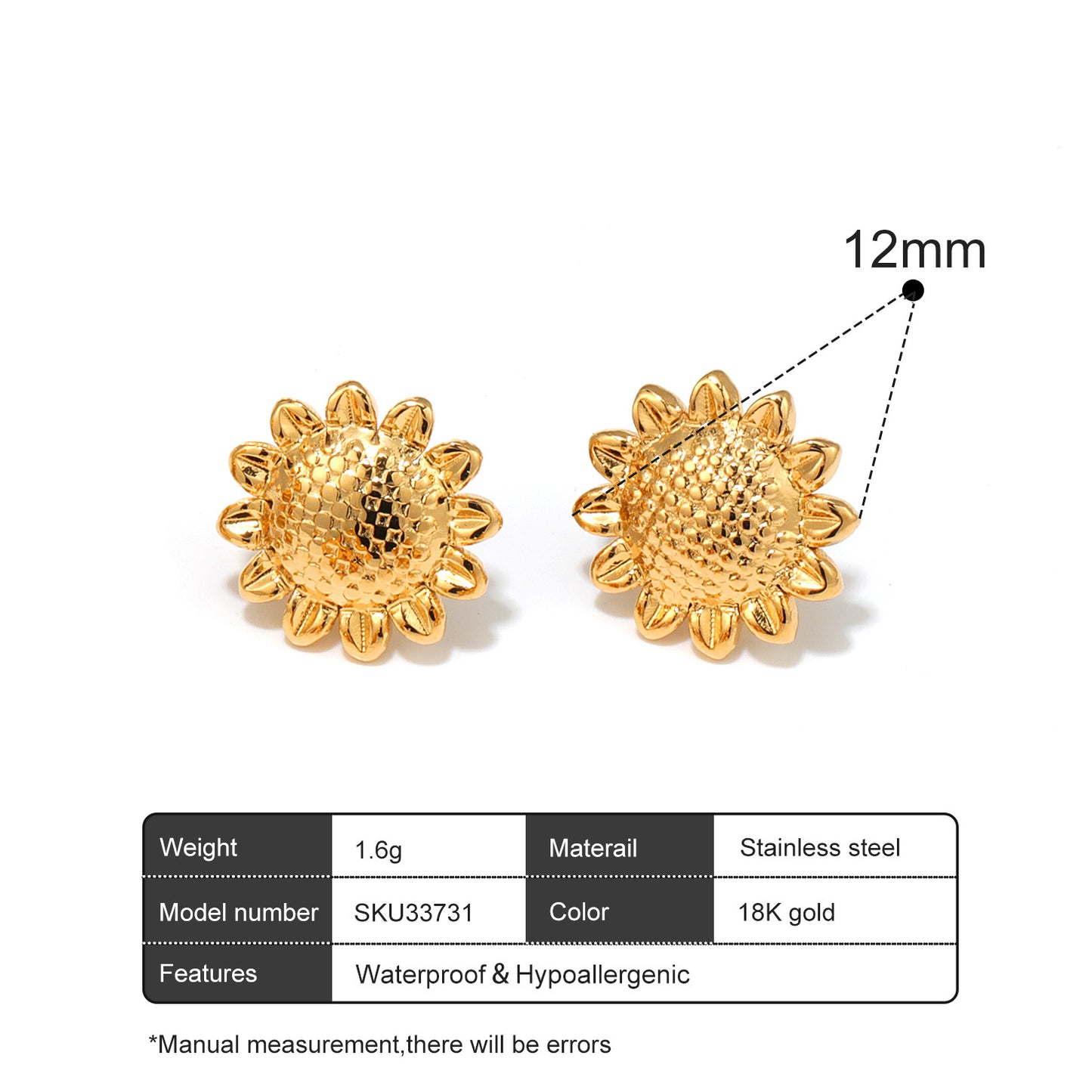 Stainless steel sunflower earrings