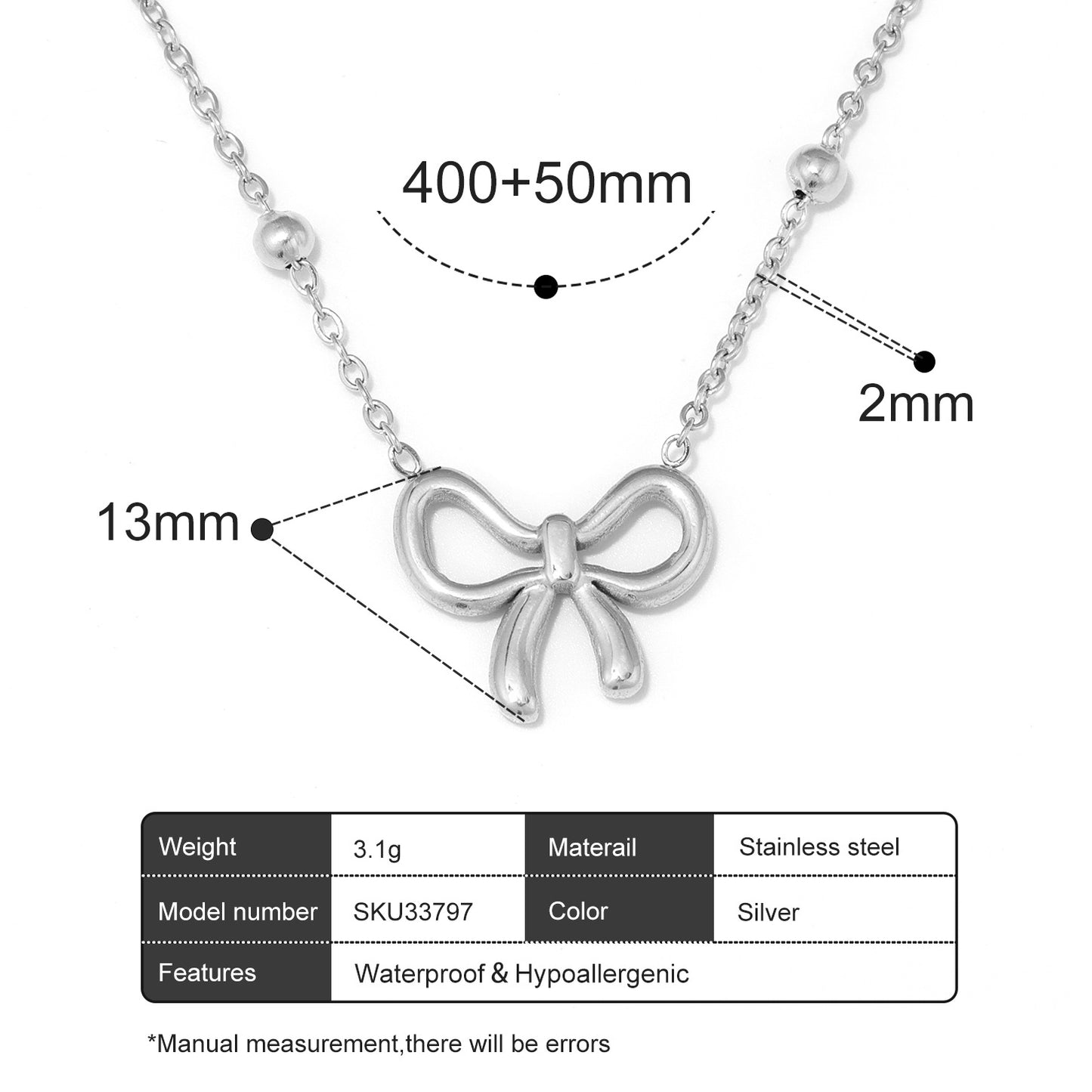 Stainless Steel Gold Bow Butterfly Necklace
