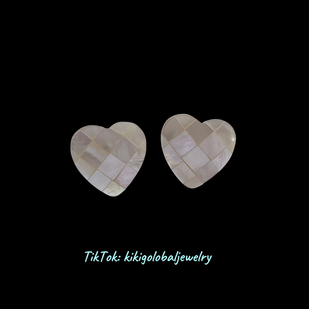 Geometric Mosaic Heart Shell Earrings