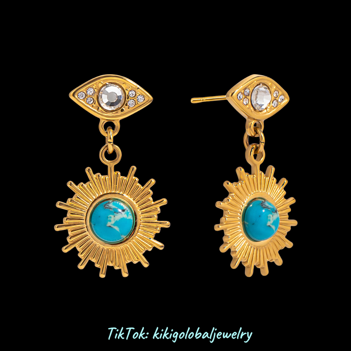 18K Gold Stainless Steel Devil's Eye Sun Stud Earrings