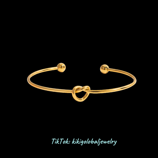 18K gold stainless steel knot heart open bracelet