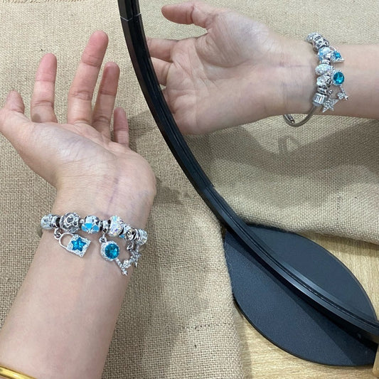 Pretty!!Pandora star key blue bracelet