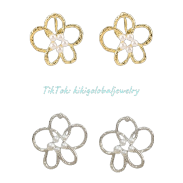 Hollow Flower Pearl Stamen Earrings