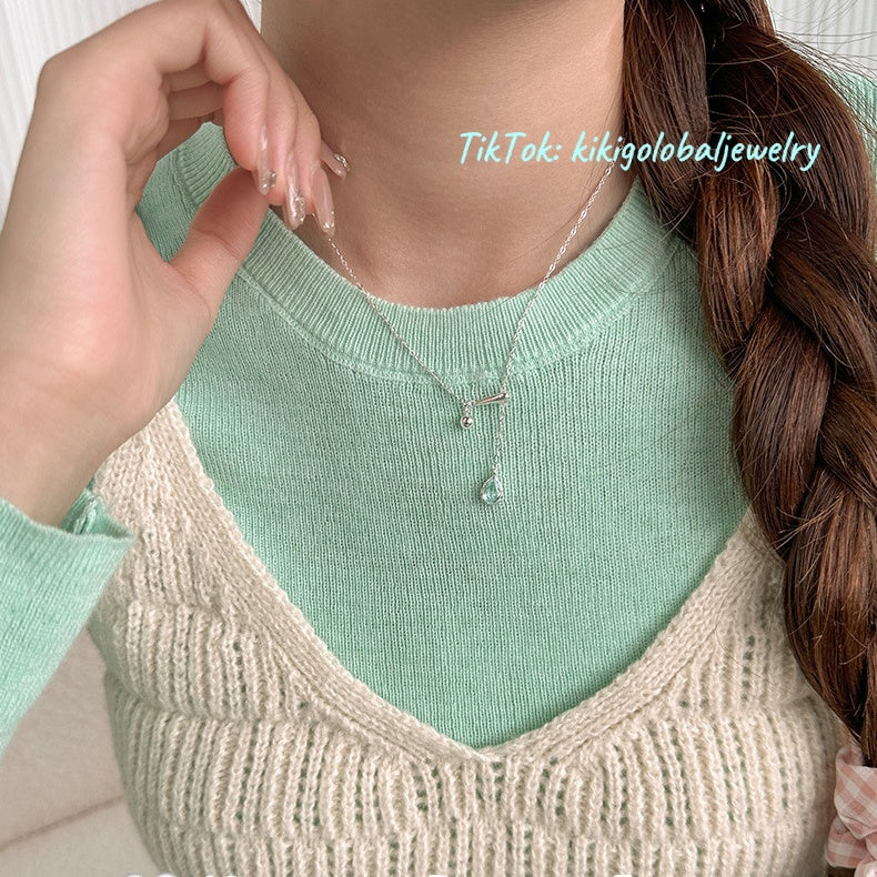 s925 sterling silver blue teardrop gemstone necklace