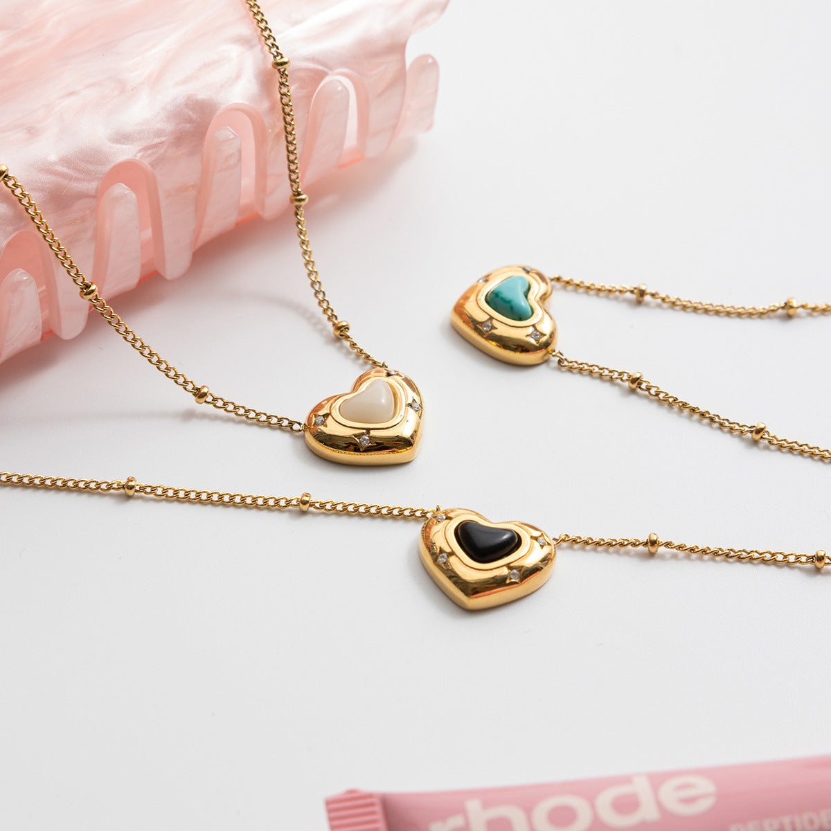 Stainless Steel Heart Blue Turquoise Pendant Necklace
