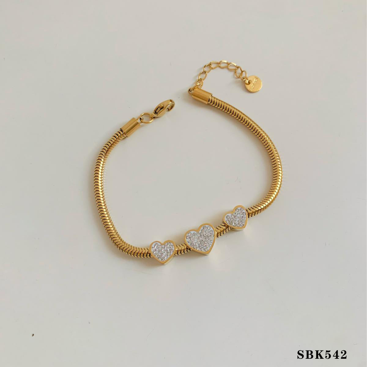 Stainless Steel Diamond Wide Strap Heart Bracelet