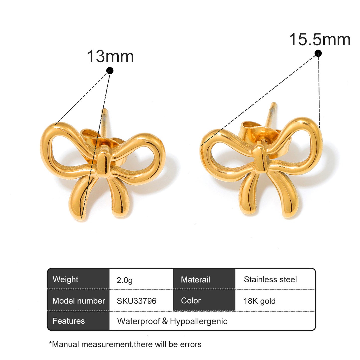 Stainless Steel Gold Bow Butterfly Earrings