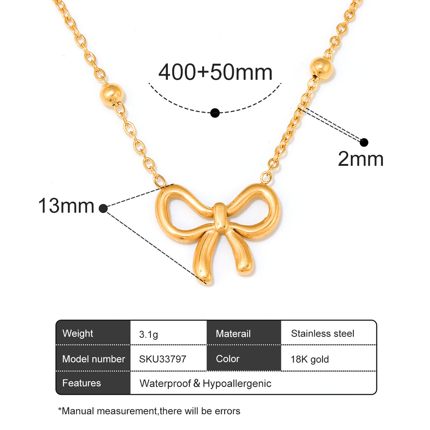 Stainless Steel Gold Bow Butterfly Necklace