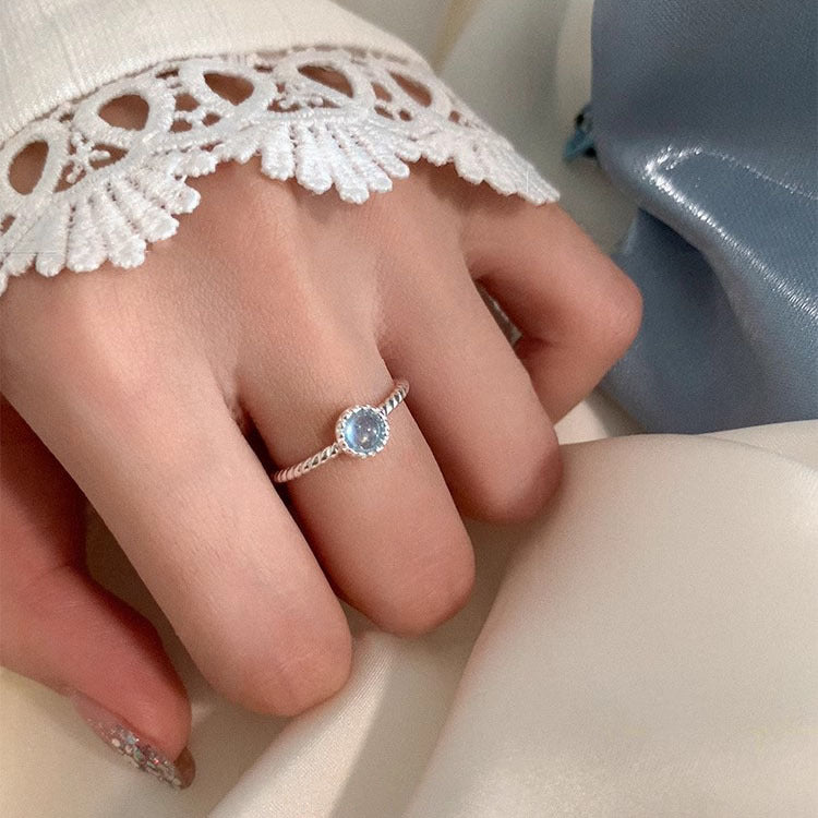s925 sterling silver natural aquamarine ring