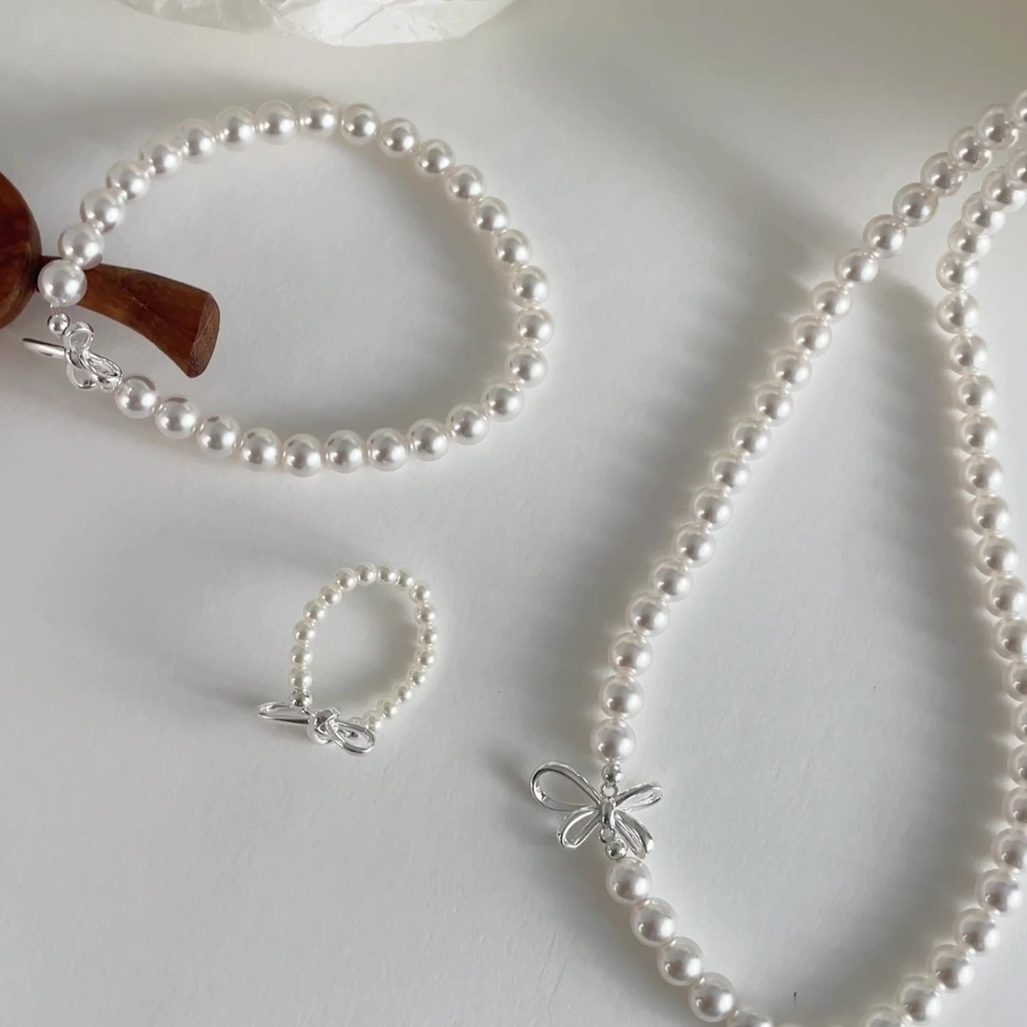 S925 silver bow pearl necklace