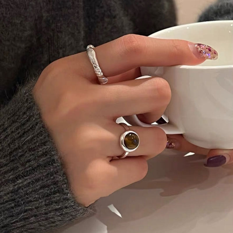 S925 sterling silver round amber ring
