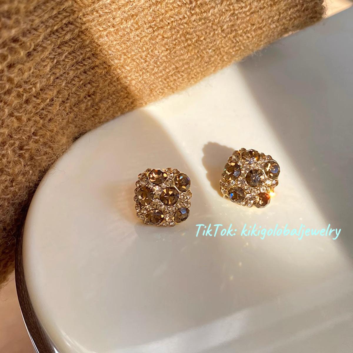Geometric diamond champagne crystal earrings