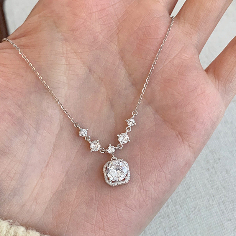 S925 silver square diamond necklace