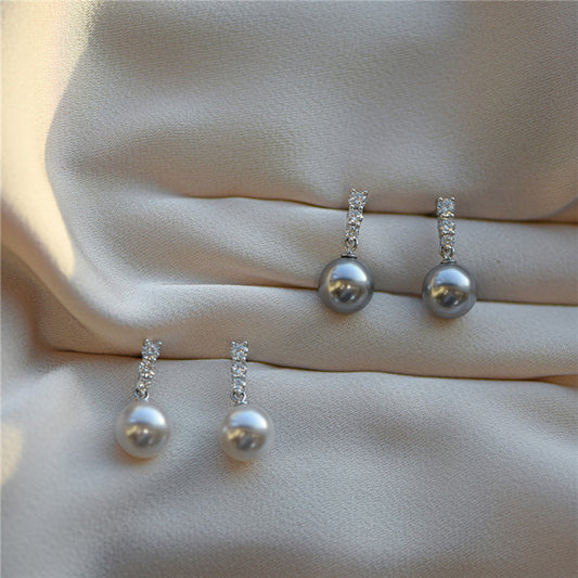S925 sterling silver pearl diamond earrings
