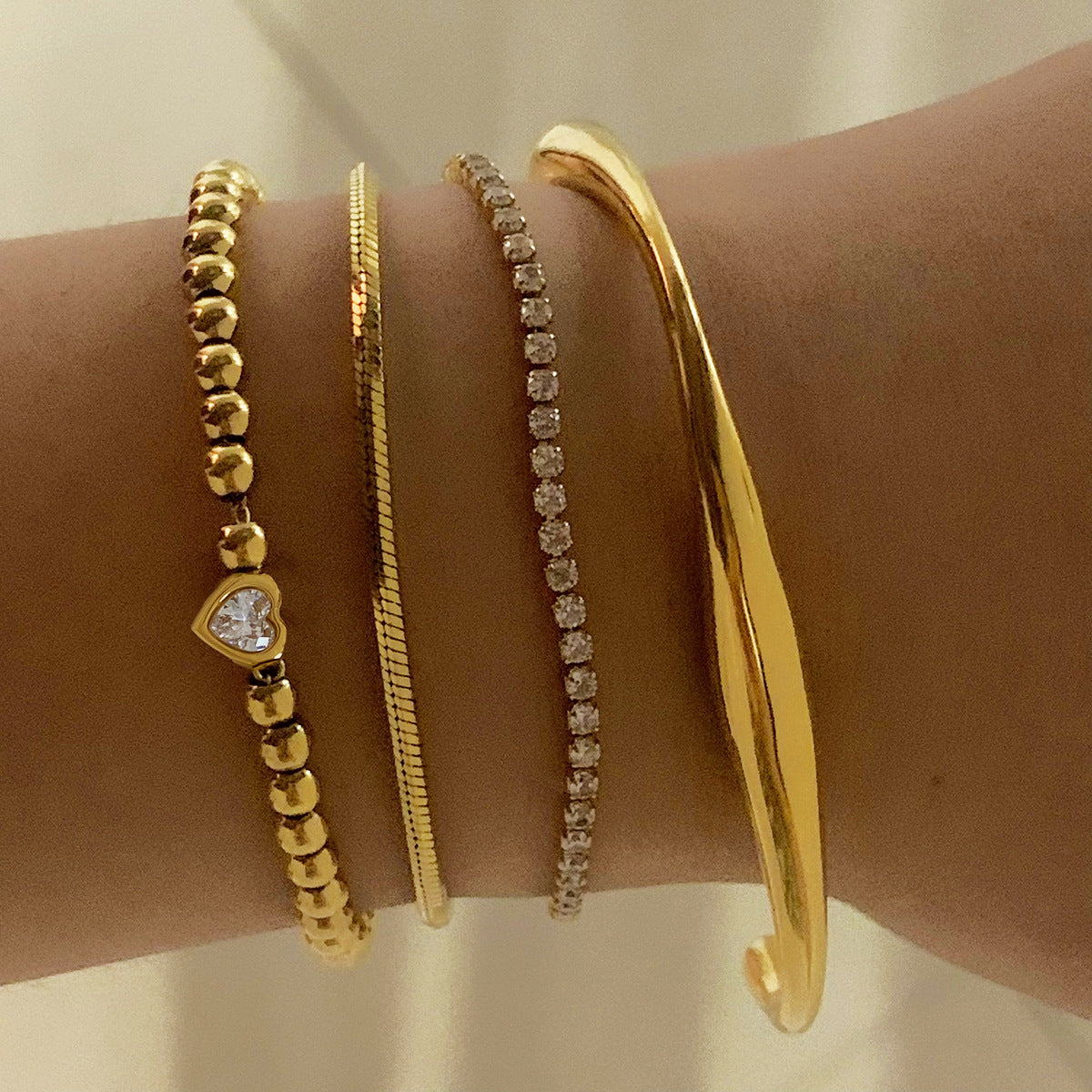 Stainless Steel Stacking Beaded Heart Bracelet