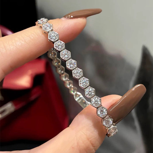 S925 silver high carbon diamond honeycomb full diamond bracelet