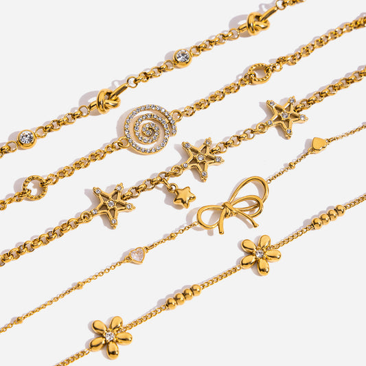 18K gold stainless steel flower bracelet with diamonds