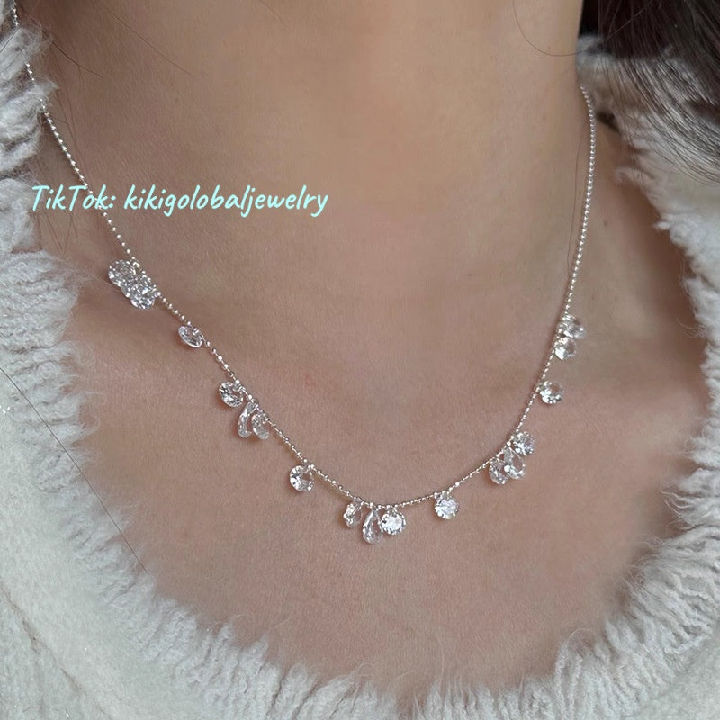 S925 silver teardrop round zircon necklace