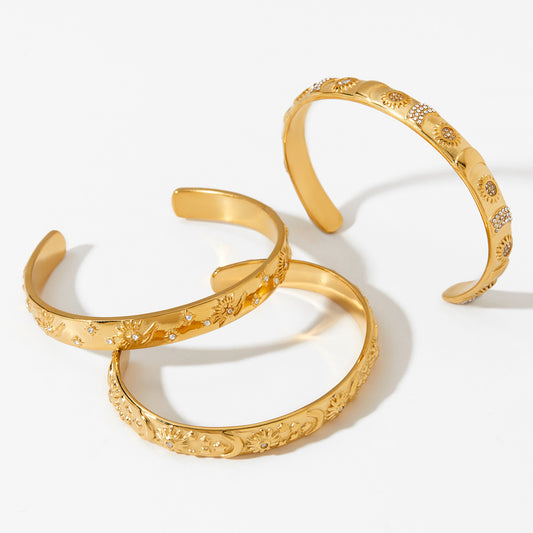 Stainless steel zircon pattern open bracelet