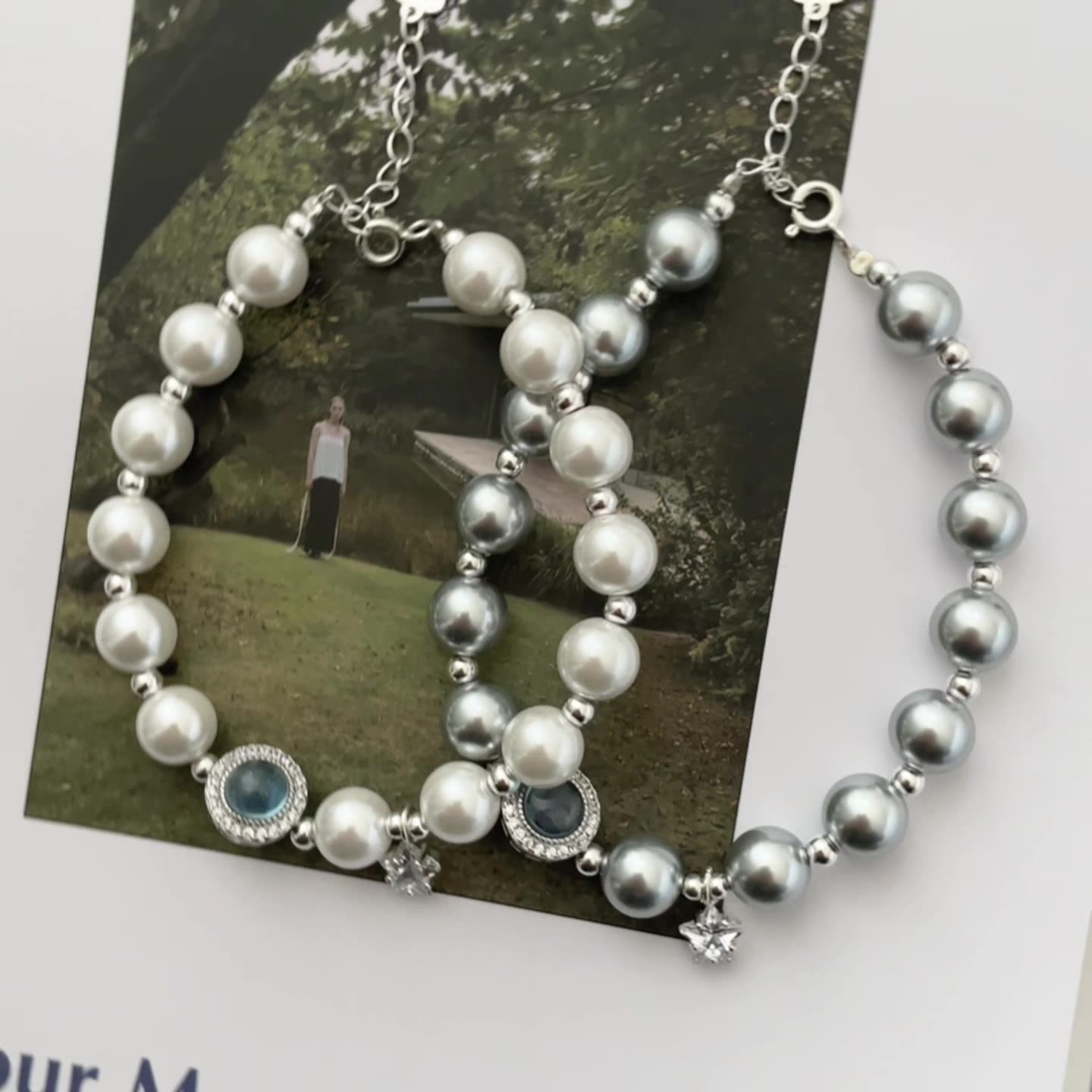 S925 sterling silver aquamarine pearl bracelet