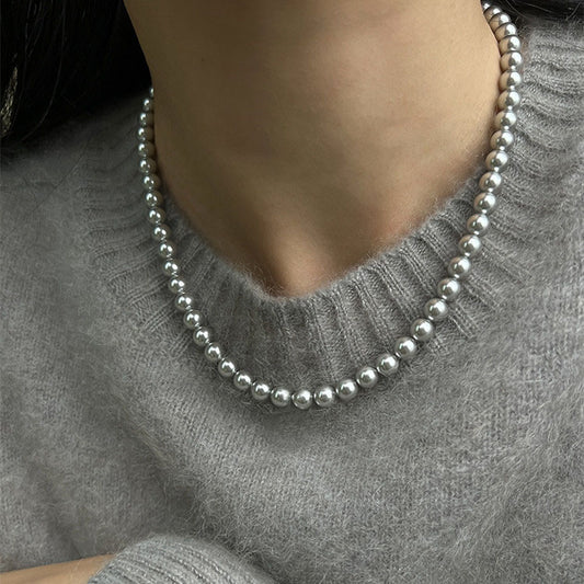 925 silver perfect round strong imitation pearl necklace-8mm