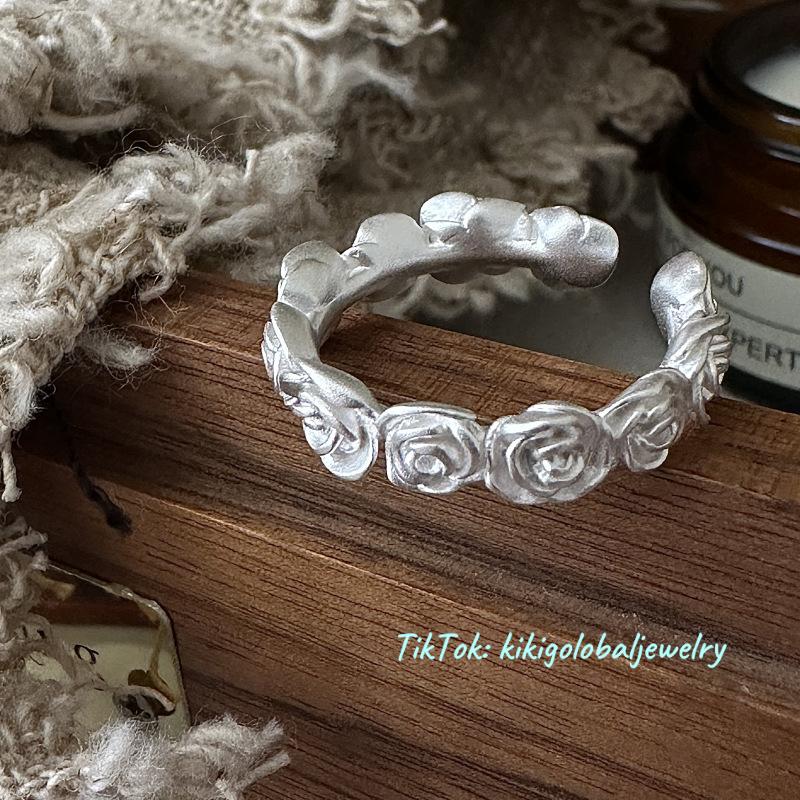 925 sterling silver matte vintage rose ring
