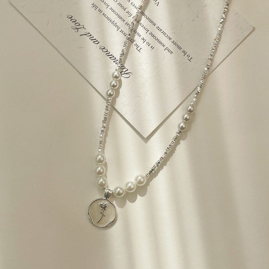 S925 Rose Clavicle Pearl Necklace