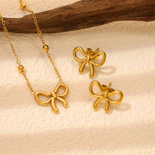 Stainless Steel Gold Bow Butterfly Necklace
