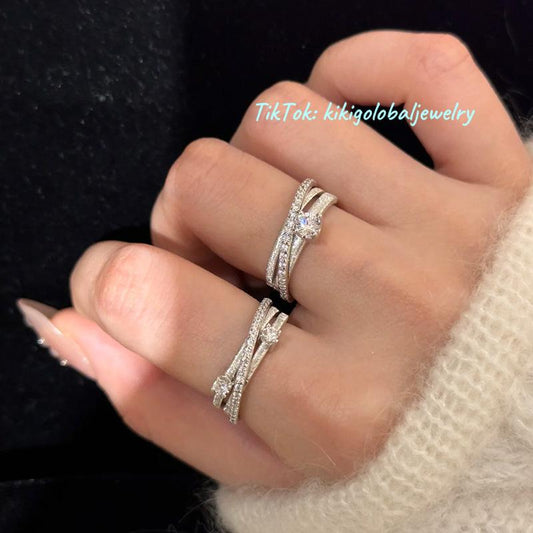 S925 sterling silver three-layer surround micro diamond ring