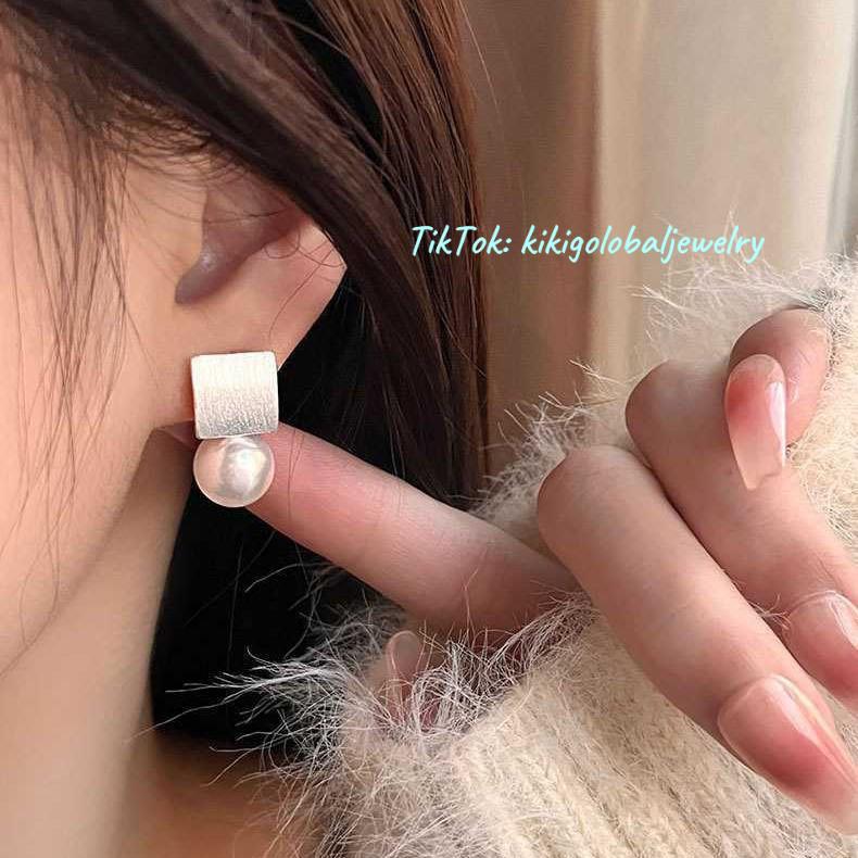 S925 sterling silver pearl square earrings