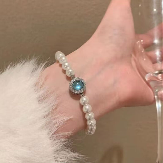 s925 sterling silver aquamarine pearl bracelet