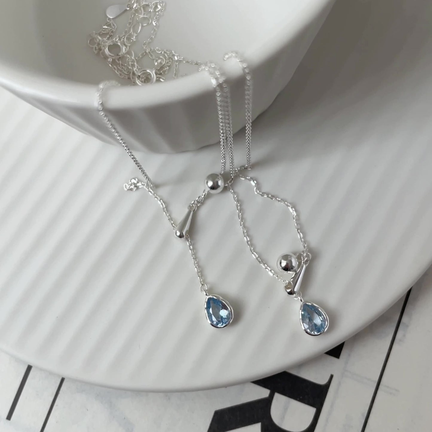 S925 silver blue teardrop necklace
