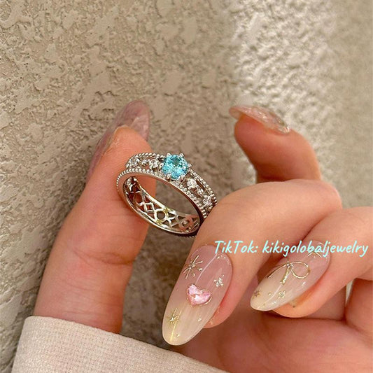 s925 sterling silver blue zircon diamond ring