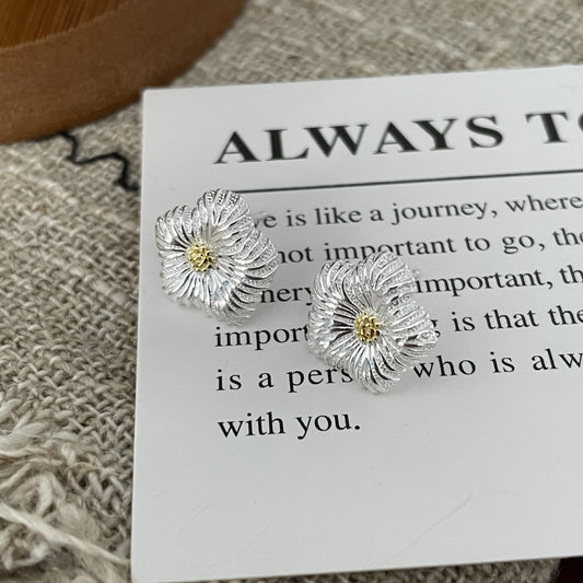 S925 sterling silver sunflower earrings