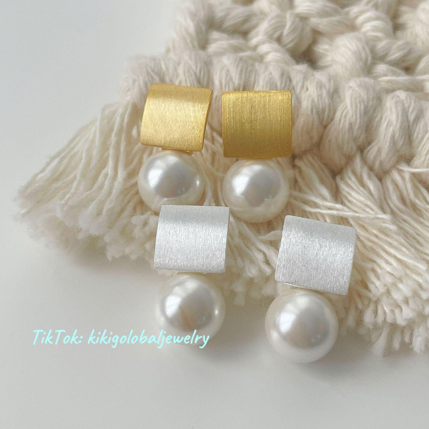 S925 sterling silver pearl square earrings