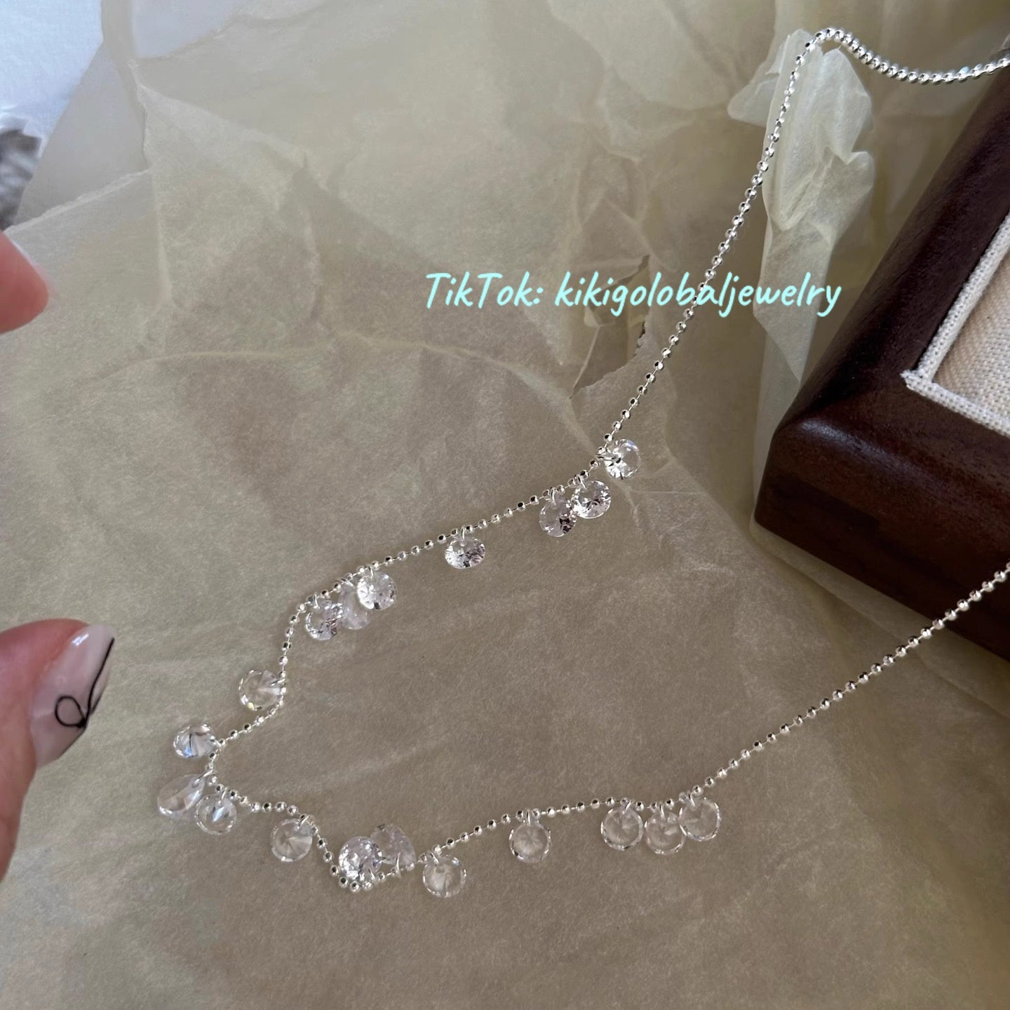 S925 silver teardrop round zircon necklace