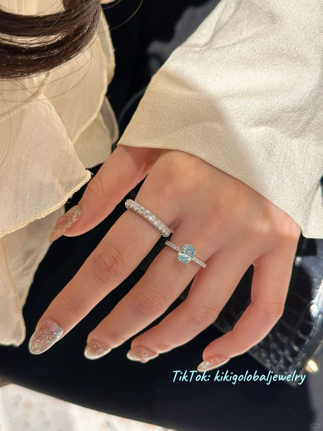 s925 sterling silver sea blue high carbon diamond zircon ring