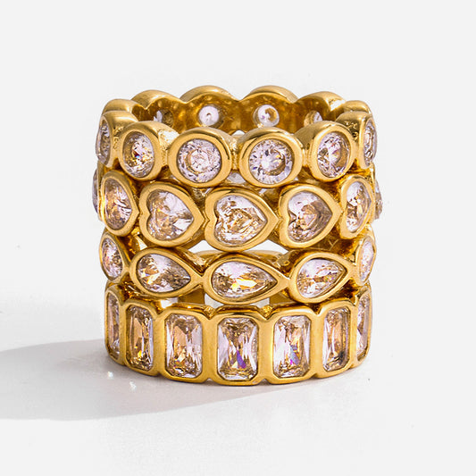 18K gold stainless steel heart zircon ring