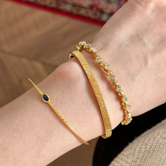 Thin-edged blue stone vertical pattern bracelet golden version