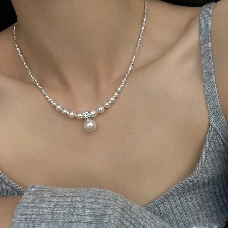 925 sterling silver pearl clavicle necklace